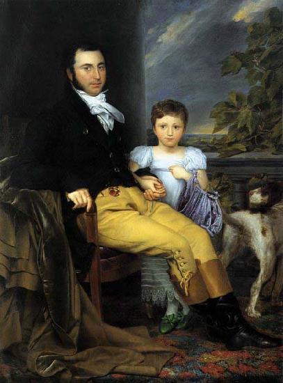 Joseph Denis Odevaere Portrait of a Prominent Gentleman with his Daughter and Hunting Dog Norge oil painting art